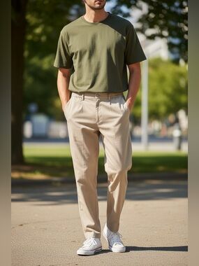 Ardene Men's Light Beige Elastic-Waist Chinos